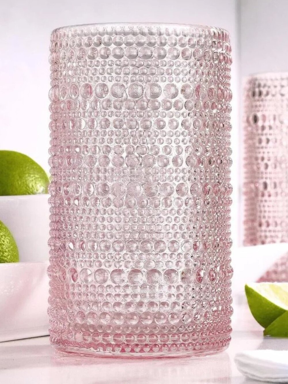 Vintage Elegance: Glaver's Pink Hobnail 14 oz Drinking Glasses Set - Qty 4